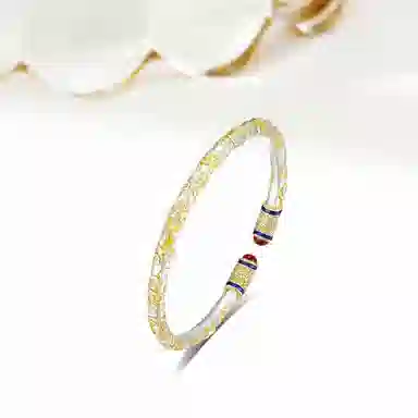 迎百宝 古法描金樱花唐草纹质感新中式国潮高级感吉言雕花珐琅工艺贵气感转运发财宫廷风汉服开口 合金 手镯 男女同款情侣款