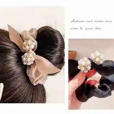 简应舒 蝴蝶结 丸子头 扎马尾 珍珠 发圈 女款