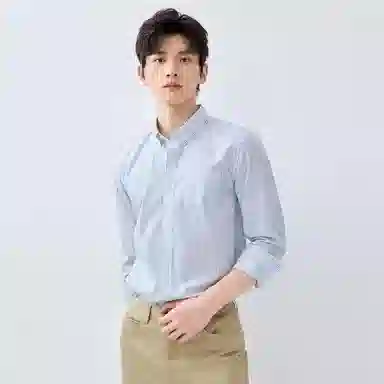 佐丹奴 防皱条纹格子休闲长袖衬衫 男款