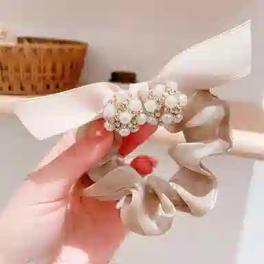 简应舒 蝴蝶结 丸子头 扎马尾 珍珠 发圈 女款