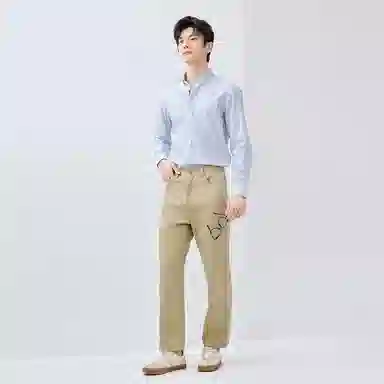 佐丹奴 防皱条纹格子休闲长袖衬衫 男款