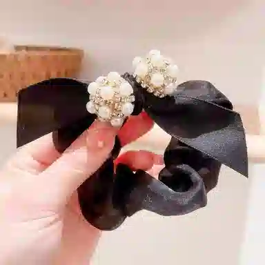 简应舒 蝴蝶结 丸子头 扎马尾 珍珠 发圈 女款