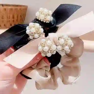 简应舒 蝴蝶结 丸子头 扎马尾 珍珠 发圈 女款