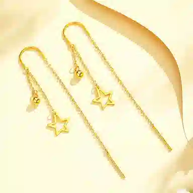 中国珠宝 星星耳饰 日常时髦百搭 小众设计不撞款 极简风轻奢风 高级感 日常百搭约会恋爱单品 足金 按克计价 耳线 女款