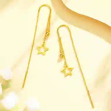 中国珠宝 星星耳饰 日常时髦百搭 小众设计不撞款 极简风轻奢风 高级感 日常百搭约会恋爱单品 足金 按克计价 耳线 女款