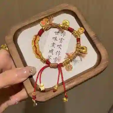 迎百宝 万福金安银盘缠 新中式国潮风发财上岸闪耀碎银子锦鲤手绳 手链 男女同款情侣款