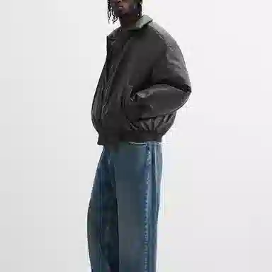 ZARA Loose Fit Leather Jacket Black