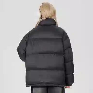 鸭鸭 简约品牌字母印花基础款纯色拉链立领宽松休闲百搭户外运动无性别主义面包服加厚防寒保暖羽绒服 男女同款