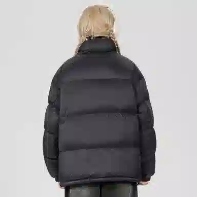 鸭鸭 简约品牌字母印花基础款纯色拉链立领宽松休闲百搭户外运动无性别主义面包服加厚防寒保暖羽绒服 男女同款