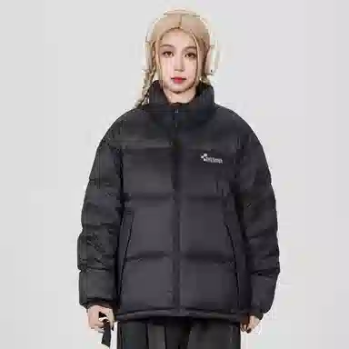 鸭鸭 简约品牌字母印花基础款纯色拉链立领宽松休闲百搭户外运动无性别主义面包服加厚防寒保暖羽绒服 男女同款