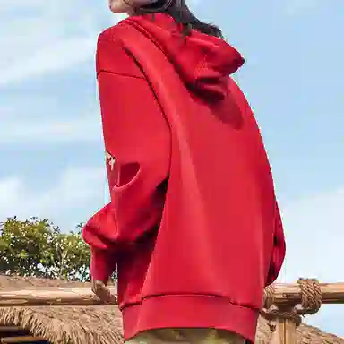 鸿星尔克 立型科技 万有引力趣味字母宽松休闲连帽卫衣 男女同款 炙热红