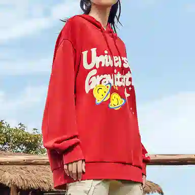 鸿星尔克 立型科技 万有引力趣味字母宽松休闲连帽卫衣 男女同款 炙热红