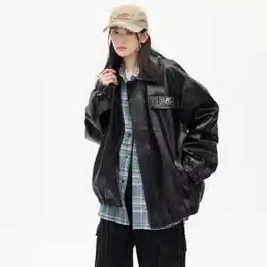 Bingfei Vintage PU Leather Jacket
