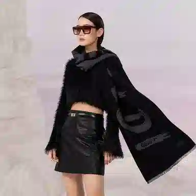 高梵 黑金高定保暖加厚 绒线围巾 男女同款情侣款 黑色