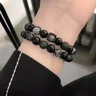 嘉福莱 星芒陨石 闪耀六芒星 简约小众潮流冷淡风 黑白拼色精致串珠 琉璃 手串 男女同款情侣款