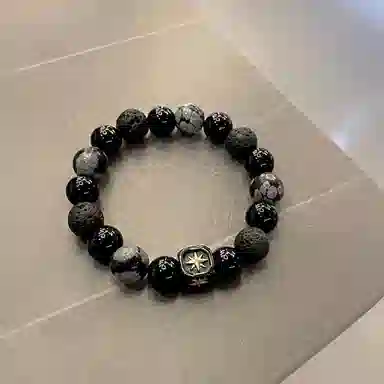 嘉福莱 星芒陨石 闪耀六芒星 简约小众潮流冷淡风 黑白拼色精致串珠 琉璃 手串 男女同款情侣款