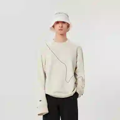 速写 线条刺绣短款圆领卫衣 男女同款