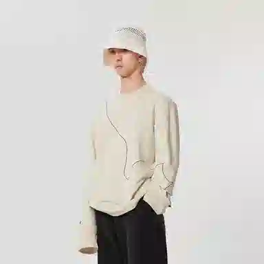 速写 线条刺绣短款圆领卫衣 男女同款