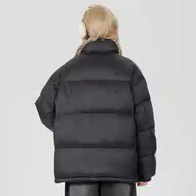 鸭鸭 美式简约品牌字母印花保暖抗寒舒适运动柔软休闲宽松防钻绒云朵泡芙立领个性拉链面包服羽绒服 男女同款