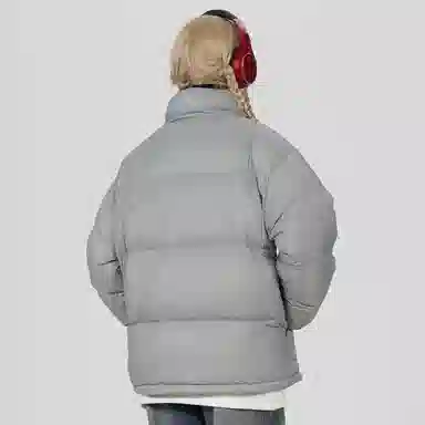 鸭鸭 美式简约品牌字母印花保暖抗寒舒适运动柔软休闲宽松防钻绒云朵泡芙立领个性拉链面包服羽绒服 男女同款