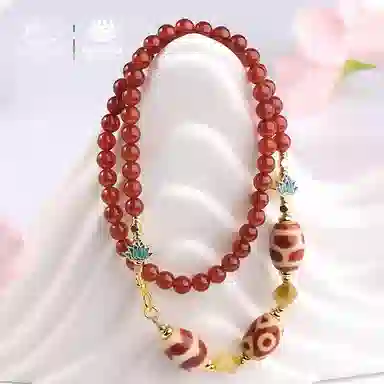 布达拉宫 红肉天珠铜配件 多功能链 玛瑙 项链 男女同款情侣款