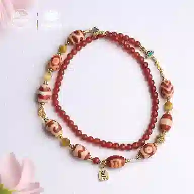 布达拉宫 红肉天珠铜配件 多功能链 玛瑙 项链 男女同款情侣款