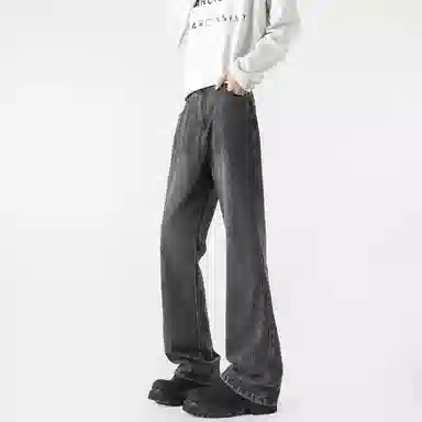 敦煌博物馆 美式复古废土风垂感舒适简约水洗做旧黄泥染微喇牛仔裤 男女同款