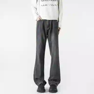 敦煌博物馆 美式复古废土风垂感舒适简约水洗做旧黄泥染微喇牛仔裤 男女同款