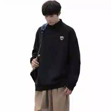 星际者 美式纯色学院风款宽松休闲基础款柔软亲肤通勤百搭时尚户外潮流重磅套头打底内搭半高领卫衣 男女同款