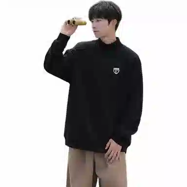 星际者 美式纯色学院风款宽松休闲基础款柔软亲肤通勤百搭时尚户外潮流重磅套头打底内搭半高领卫衣 男女同款