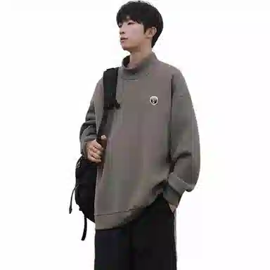 星际者 美式纯色学院风款宽松休闲基础款柔软亲肤通勤百搭时尚户外潮流重磅套头打底内搭半高领卫衣 男女同款