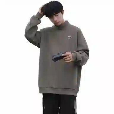 星际者 美式纯色学院风款宽松休闲基础款柔软亲肤通勤百搭时尚户外潮流重磅套头打底内搭半高领卫衣 男女同款