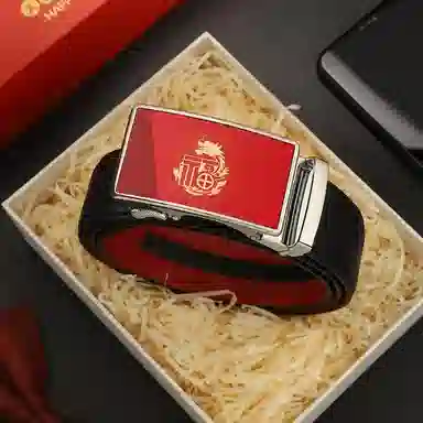 15 MINS Automatic Buckle Leather Belt Red