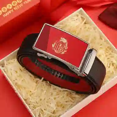 15 MINS Automatic Buckle Leather Belt Red