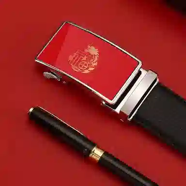 15 MINS Automatic Buckle Leather Belt Red