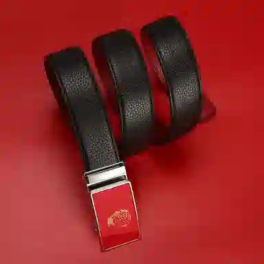 15 MINS Automatic Buckle Leather Belt Red