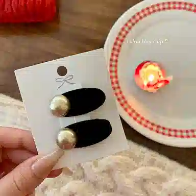 芒果饰品 黑丝绒珍珠碎发饰 植绒 发夹 女款