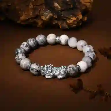 恋朵 国风潮酷 招财足银貔貅 地图石 手串 男款