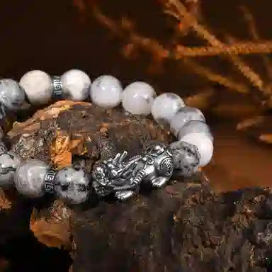 恋朵 国风潮酷 招财足银貔貅 地图石 手串 男款