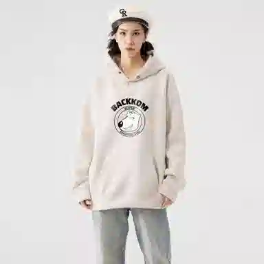 大卫贝肯 美式复古搞怪倒霉熊字母印花休闲百搭落肩套头长袖连帽卫衣 男女同款