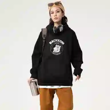 大卫贝肯 美式复古搞怪倒霉熊字母印花休闲百搭落肩套头长袖连帽卫衣 男女同款