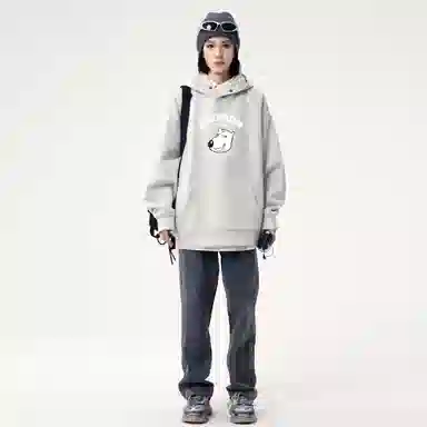 大卫贝肯 美式复古搞怪倒霉熊字母印花休闲百搭落肩套头长袖连帽卫衣 男女同款