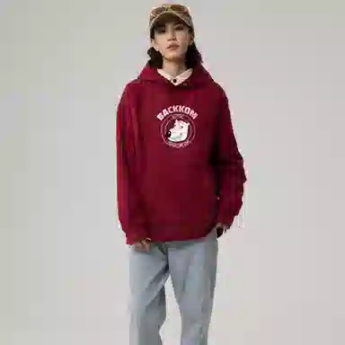 大卫贝肯 美式复古搞怪倒霉熊字母印花休闲百搭落肩套头长袖连帽卫衣 男女同款