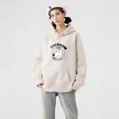 大卫贝肯 美式复古搞怪倒霉熊字母印花休闲百搭落肩套头长袖连帽卫衣 男女同款