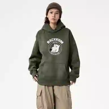 大卫贝肯 美式复古搞怪倒霉熊字母印花休闲百搭落肩套头长袖连帽卫衣 男女同款