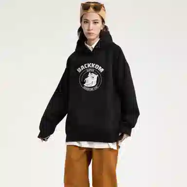 大卫贝肯 美式复古搞怪倒霉熊字母印花休闲百搭落肩套头长袖连帽卫衣 男女同款