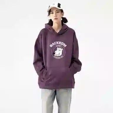 大卫贝肯 美式复古搞怪倒霉熊字母印花休闲百搭落肩套头长袖连帽卫衣 男女同款