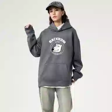 大卫贝肯 美式复古搞怪倒霉熊字母印花休闲百搭落肩套头长袖连帽卫衣 男女同款