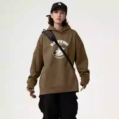 大卫贝肯 美式复古搞怪倒霉熊字母印花休闲百搭落肩套头长袖连帽卫衣 男女同款