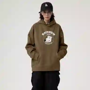 大卫贝肯 美式复古搞怪倒霉熊字母印花休闲百搭落肩套头长袖连帽卫衣 男女同款